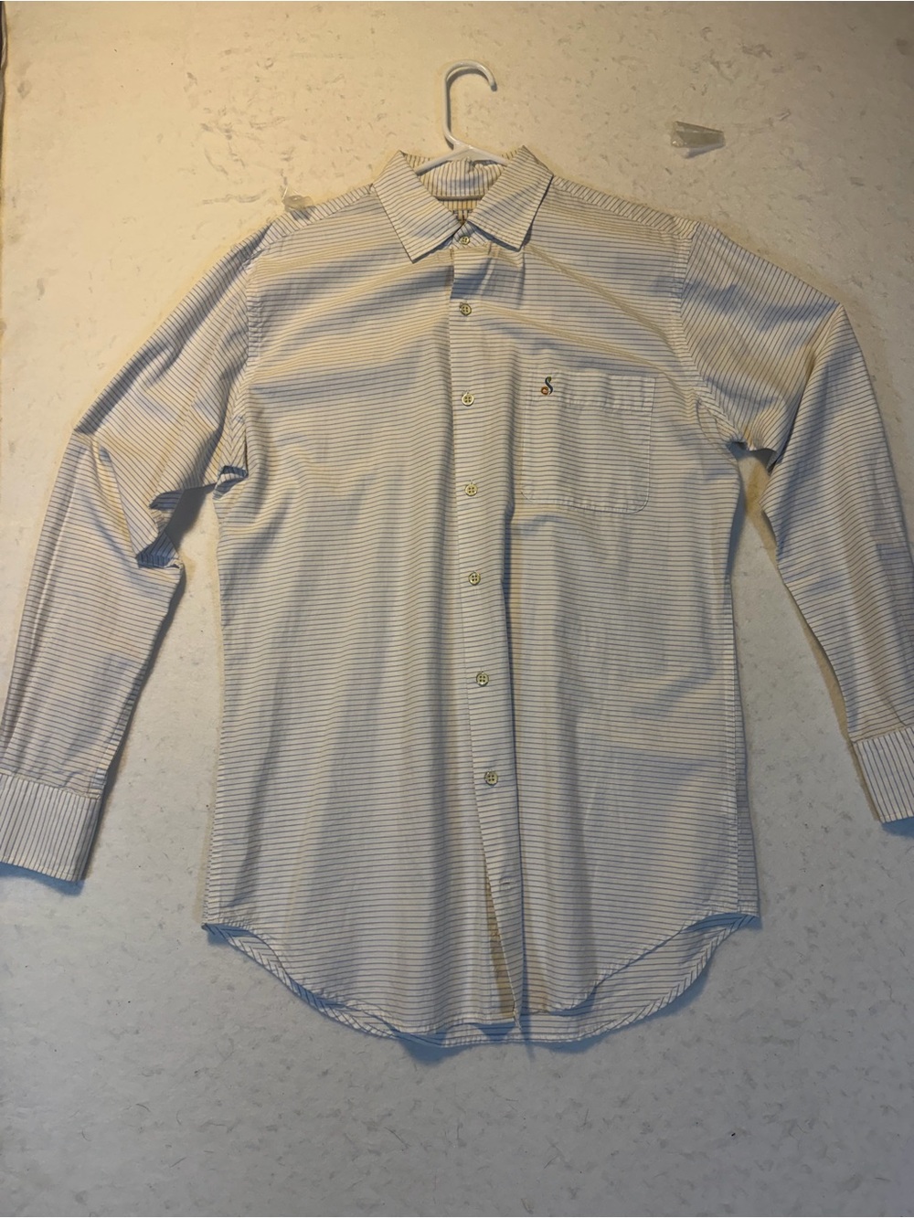 Peter Millar seaside collection White Dress Shirt with Light Blue Pinstripes